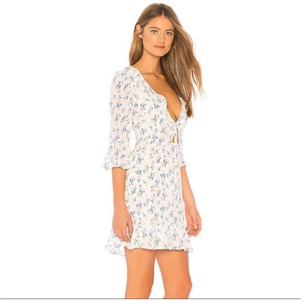 FOR LOVE & LEMONS x REVOLVE  Nostalgia Floral Tie Front Mini Dress Size Small